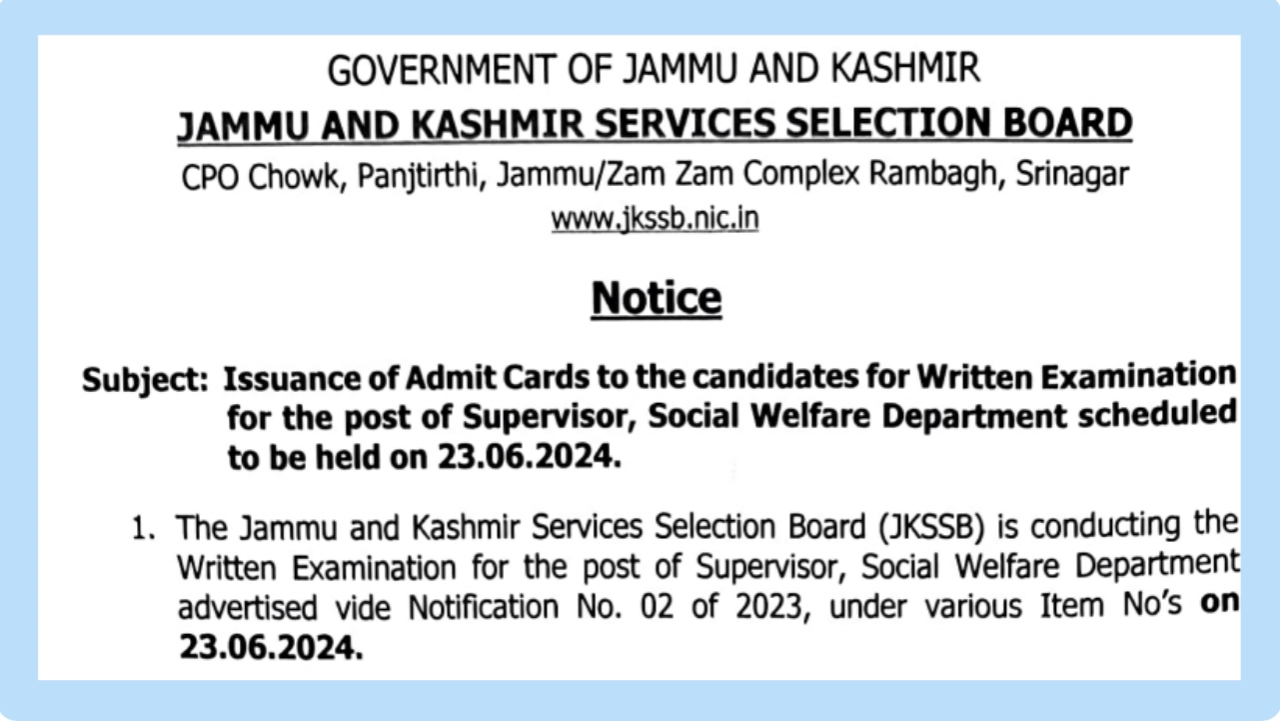 supervisor post examination and admit card details