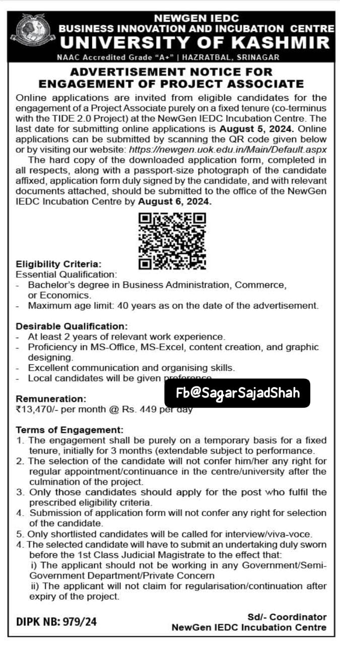 advertisement notice for engagement of project associate