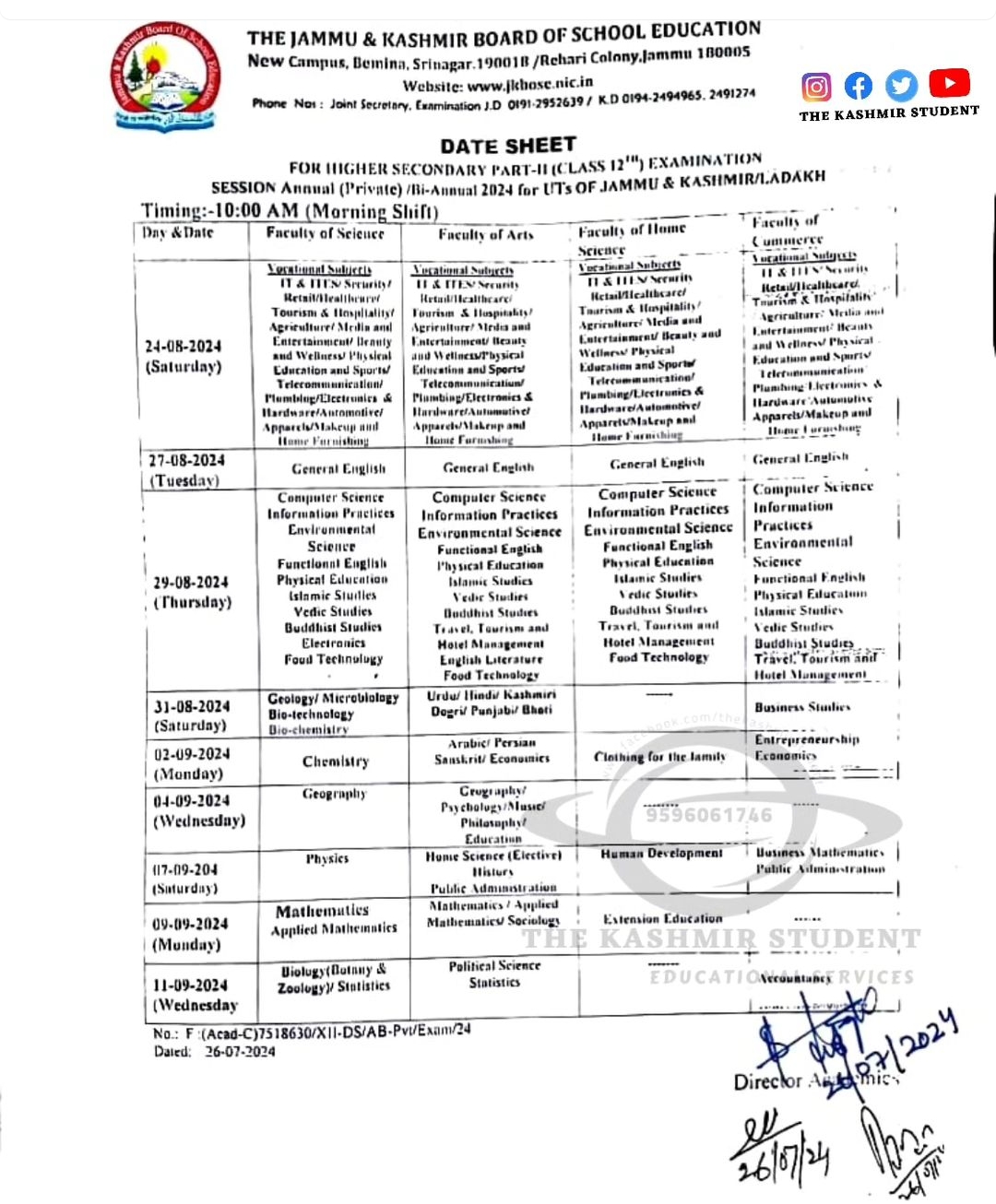 date sheet for class 12th annual private